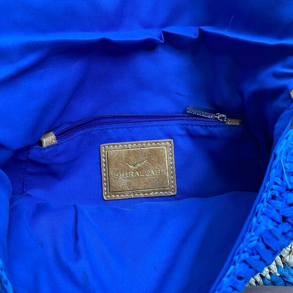 Shiraleah Woven Crocheted Blue & Tan Chevron Jute Clutch Bag - Picture 8 of 9